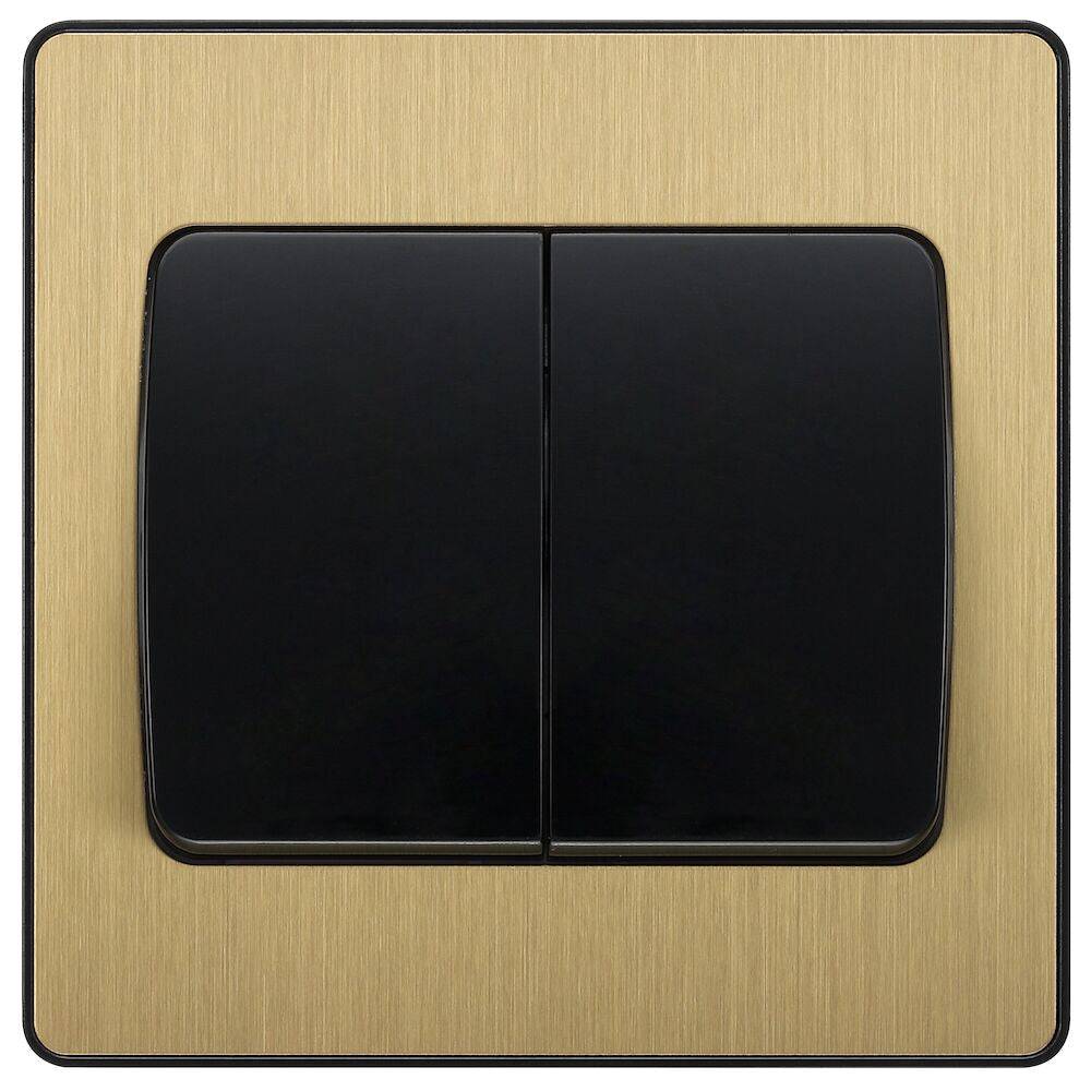 BG Evolve Satin Brass 2-Gang 2-Way Wide Rocker Light Switch PCDSB42WB - Perfect for Modern Home Lighting Control in Bedrooms, Living Rooms & Offices