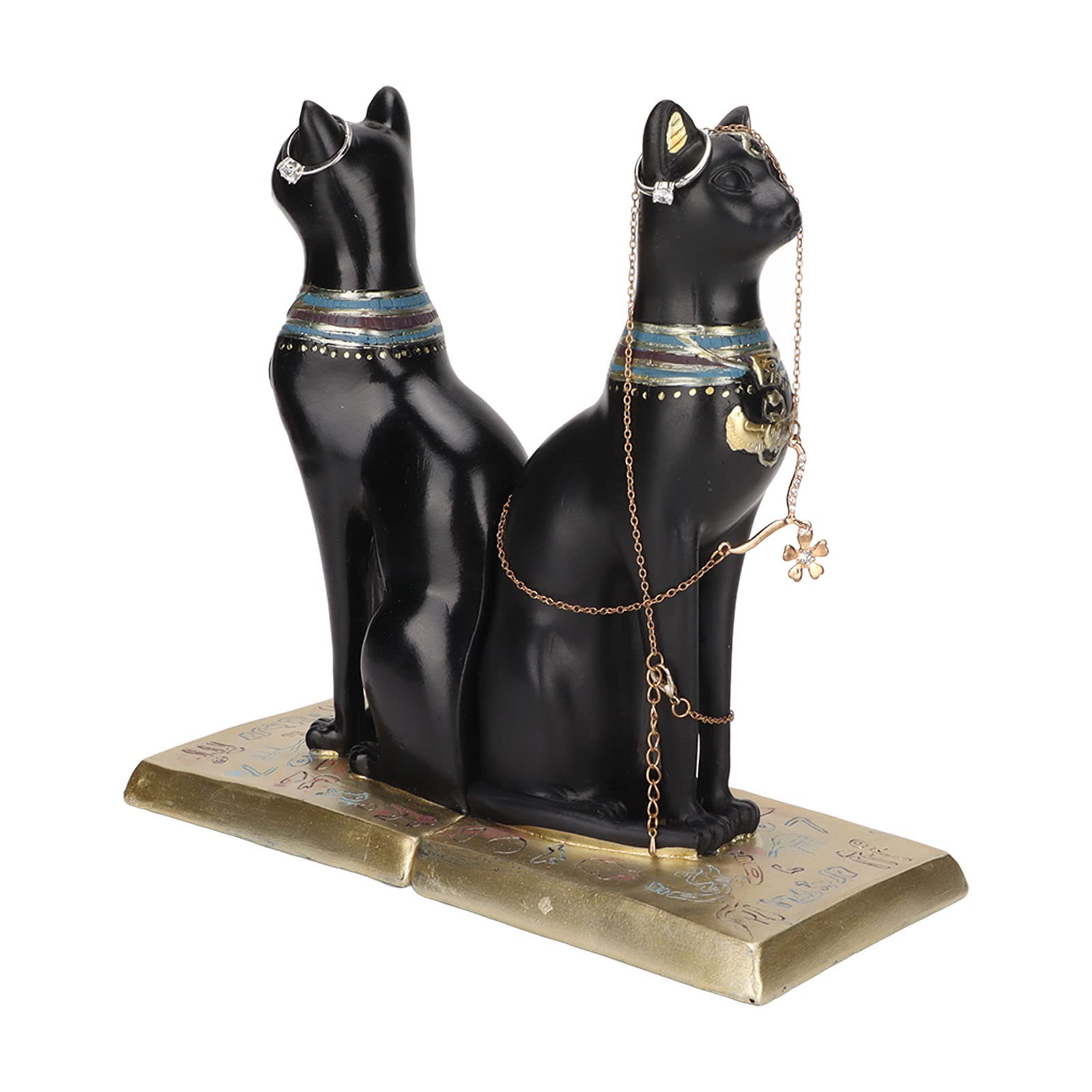Egyptian Cat Sculpture Bookshelf Decor - Resin Desktop Ornament for Necklace & Small Item Storage - Stylish Home & Office Decoration for Library, Living Room, or Workspace