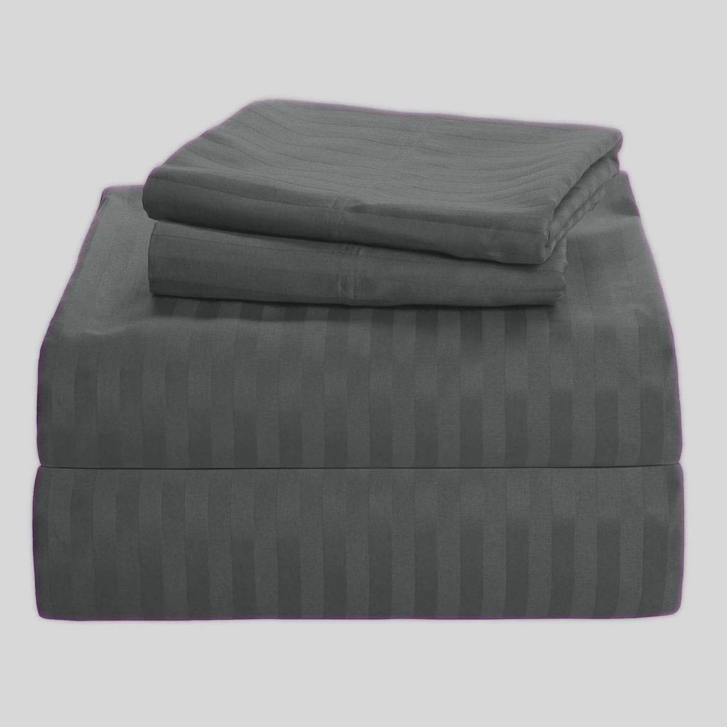 100% Cotton Cal-King Sheet Set - Dark Grey 400 Thread Count Sateen Weave - Long Staple Silky Soft Sheets with Deep Pocket Fitted - Perfect for Master Bedrooms & Luxury Hotels