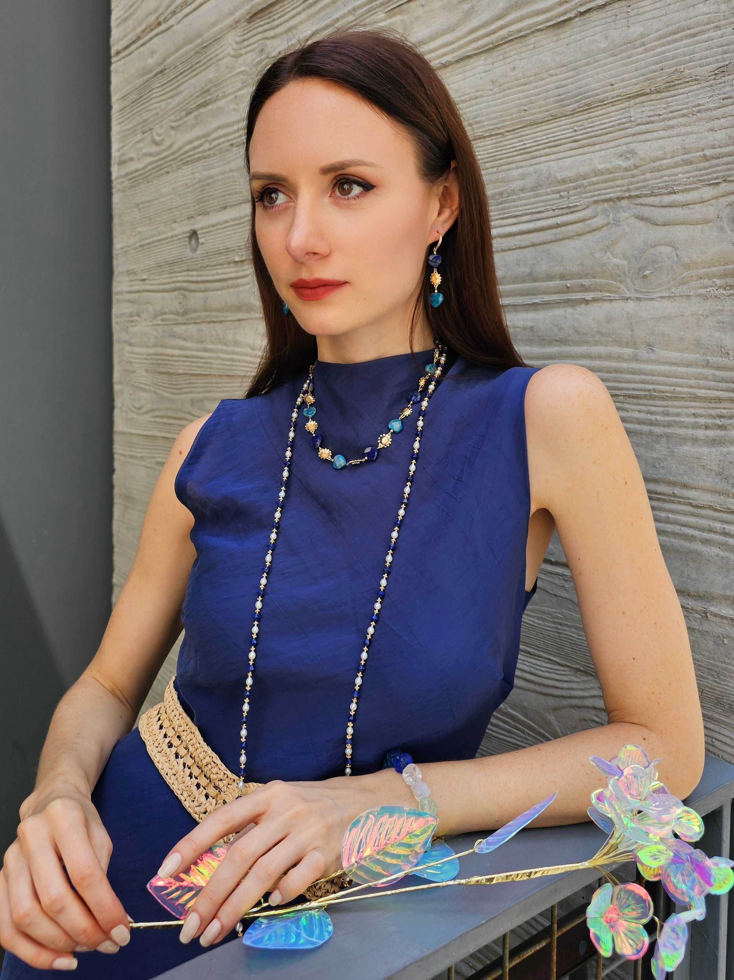 Lapis Lazuli & Apatite Heart-Shaped Floral Dangle Earrings for Women | Handmade Bohemian Jewelry | Perfect for Weddings, Date Nights & Special Occasions