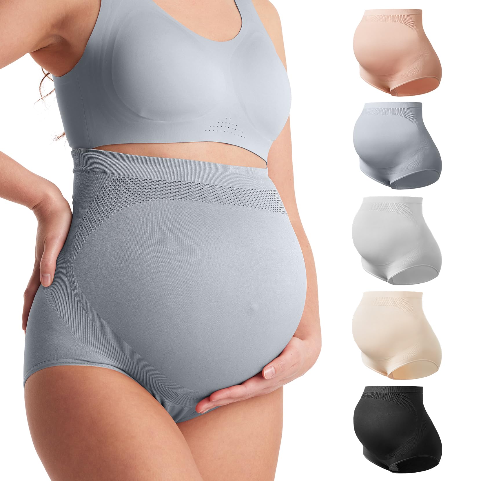 Momcozy Women's Maternity High Waist Underwear - Soft Seamless Pregnancy Underwear Over Bump for Comfort & Support - Perfect for Everyday Wear, Sleeping & Postpartum Recovery