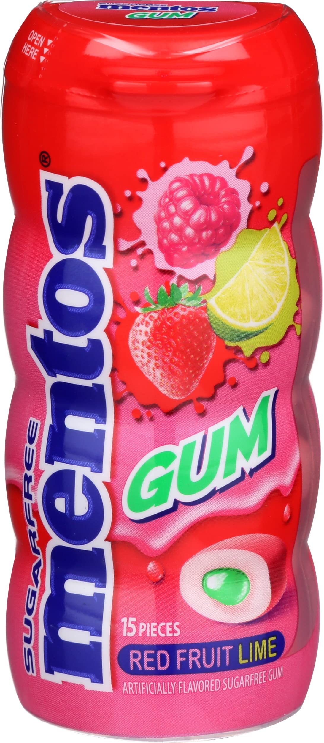 Sugarfree Mentos Gum - Red Fruit Lime Flavor, Pack of 10 | Fresh Breath Chewing Gum for Work, Travel & Daily Use