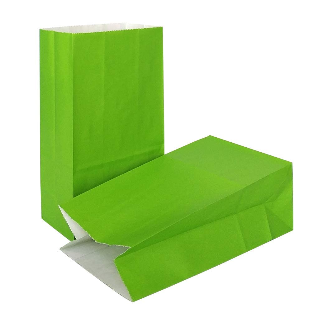 KEYYOOMY 100-Pack Small Green Paper Bags - 4.7x2.4x8.7 Inch Eco-Friendly Party Favor Bags for Goodie Bags, Lunches, Baby Showers & Birthday Parties