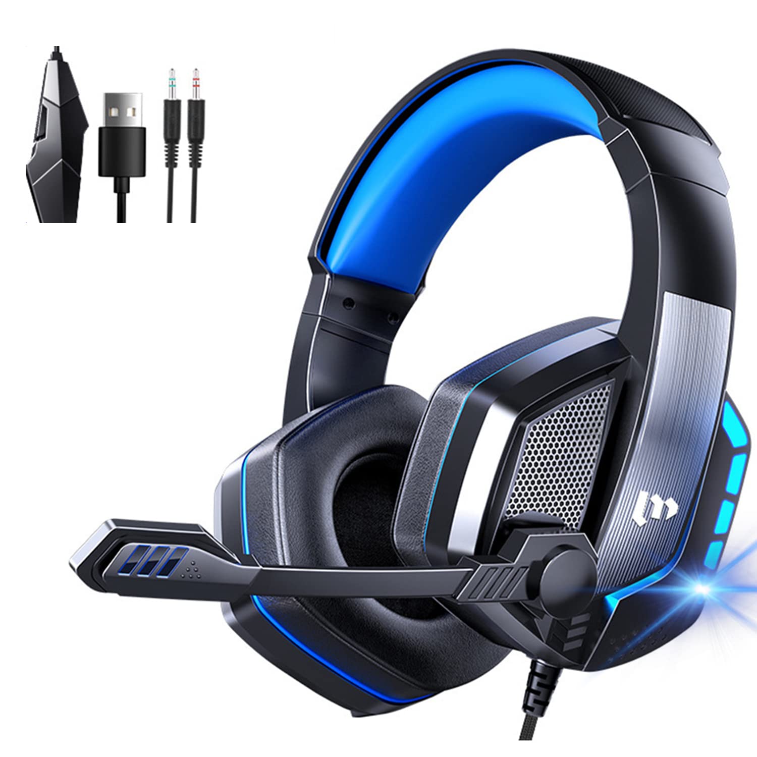 Best Gaming Headset for PC & PS5 - 7.1 Surround Sound Over-Ear Headphones with Noise-Canceling Mic, RGB LED Lights & Memory Foam Earmuffs, USB/3.5mm Audio Jack for Gaming, Streaming & Online Meetings