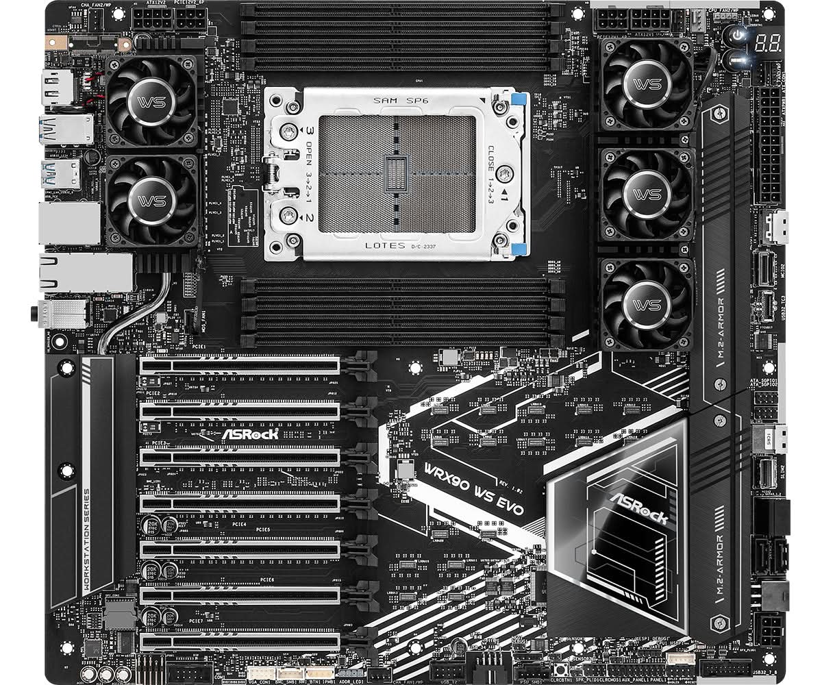 ASRock WRX90 WS EVO AMD sTR5 Socket EEB Workstation Motherboard - High-Performance for 3D Rendering, Video Editing & Server Applications