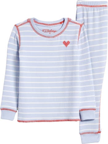PJ Salvage Kids' Striped Long Sleeve Pajama Set - Soft Cotton Sleepwear for Boys & Girls - Perfect for Bedtime, Lounging & Family Movie Nights