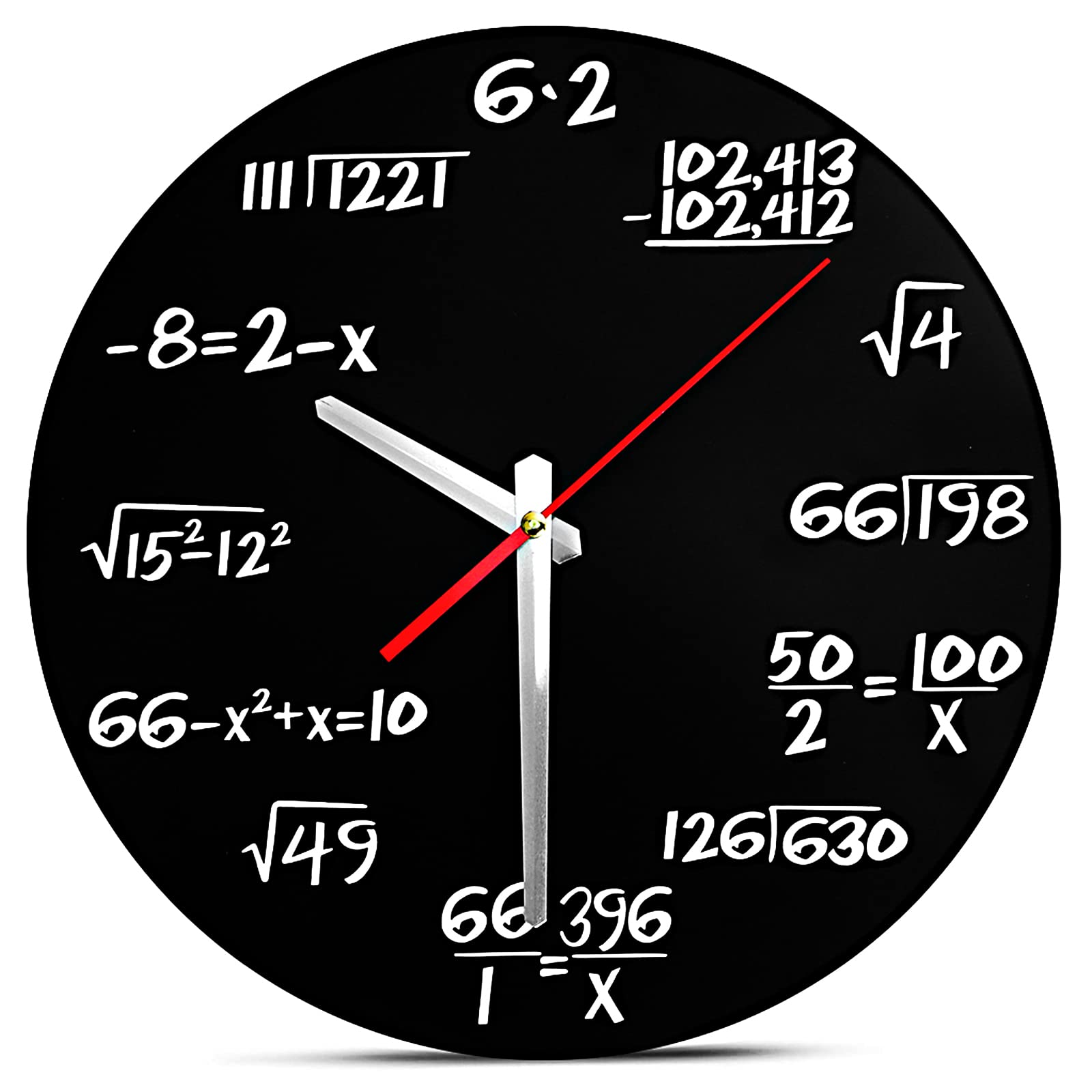 Math Themed Silent Non-Ticking Wall Clock - Modern Creative Classroom & Home Decor Quartz Clock (Battery Operated) - Perfect for Math Teachers, Students & Educational Spaces
