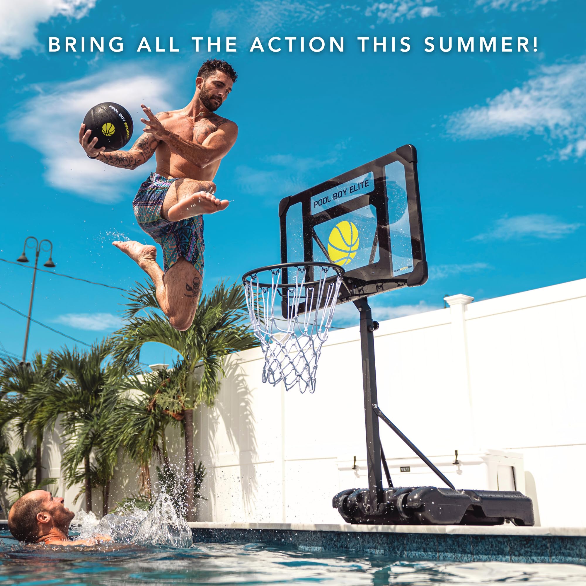 Adjustable Pool Basketball Hoop Set with 3 Composite Leather Balls, Air Pump & Tools - Perfect for Kids, Teens & Adults - Fun Water Games for Backyard, Beach & Summer Pool Parties