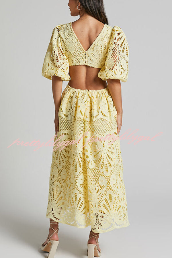 Elegant Solid Color V-Neck Lace Maxi Dress for Women - Sexy Hollow Out Waistless Long Dress for Summer, Beach, Party & Evening Wear