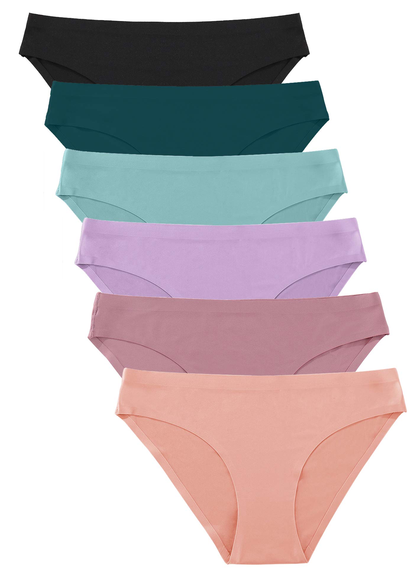 FINETOO 6 Pack Women's Seamless Hipster Underwear - No Show Panties, Invisible Briefs, Soft Stretch Bikini Underwear - XS to XL - Comfortable for Everyday Wear, Yoga & Travel