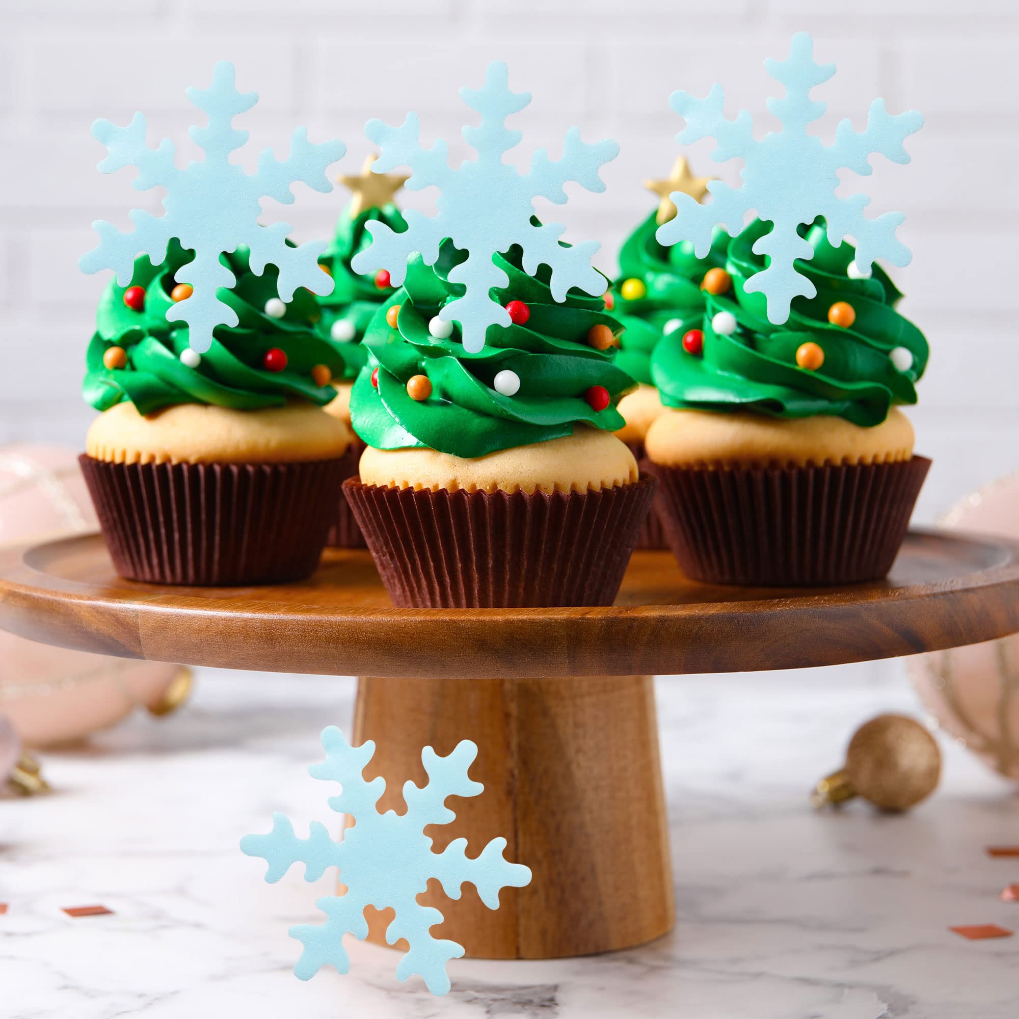 50Pcs Edible Snowflake Cupcake Toppers - Blue Winter Cake Decorations for Christmas, Frozen Theme Parties & Holiday Baking (Perfect for DIY Desserts, Birthday Cakes & Seasonal Treats)