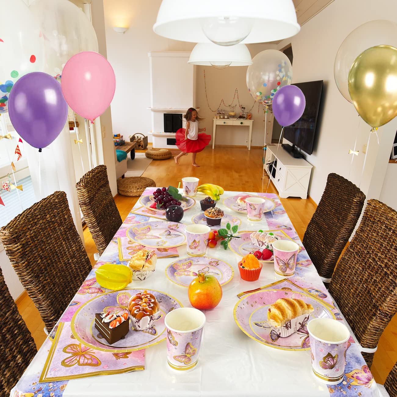 Butterfly Birthday Party Decorations for Girls - 20-Piece Butterfly Plates, Napkins & Backdrop Banner Set - Baby Shower & Birthday Party Supplies - Perfect for Indoor & Outdoor Celebrations