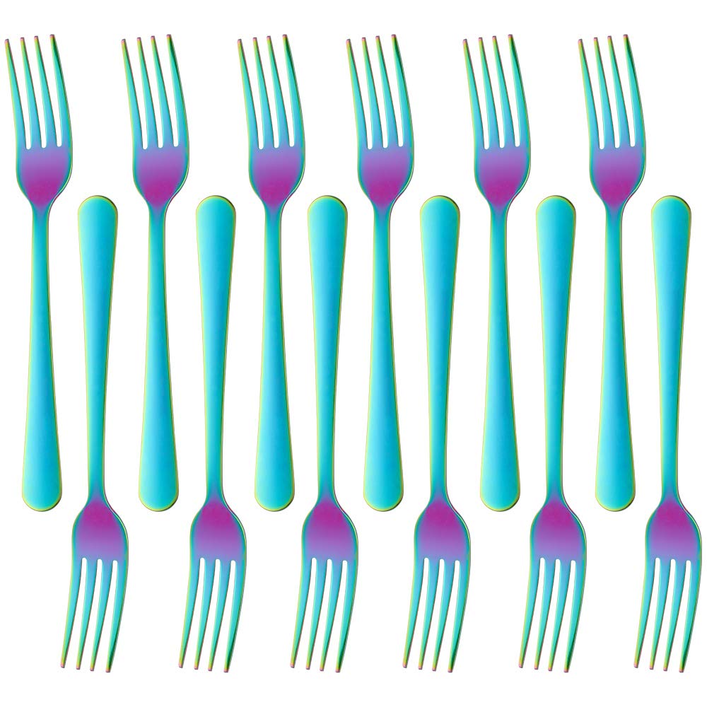 12-Piece Stainless Steel Dinner Fork Set - Rainbow Flatware for Family, Restaurant, Wedding & Party Use | Elegant Tableware for Dining, Catering & Special Events