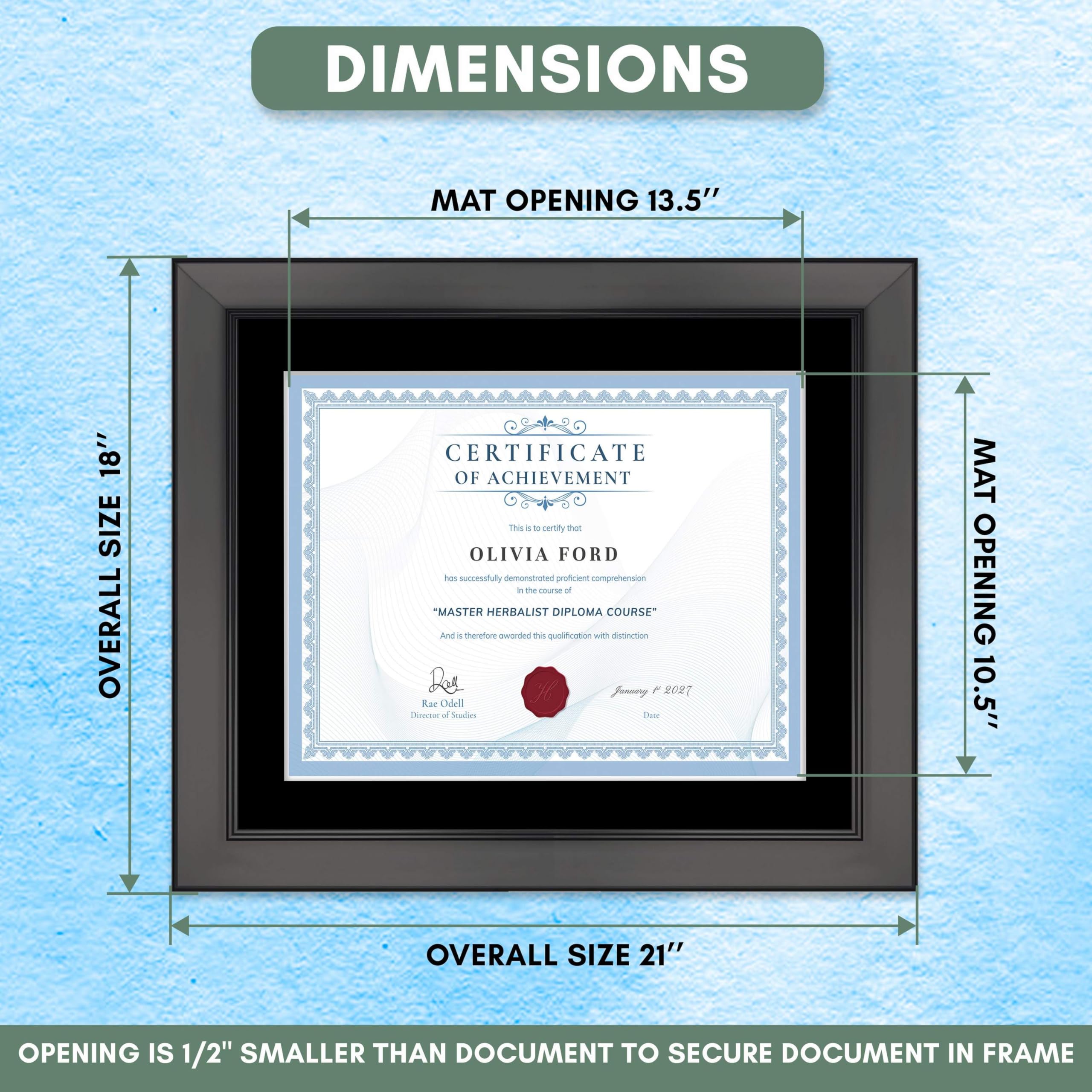 CountryArtHouse 15x18 Inch Black Solid Wood Diploma Frame - Double Mat (Black on White) - Fits 11x14 Diplomas with Mat or 15x18 Without Mat - Shatterproof Acrylic Front & Durable Foam Backing - Perfect for Graduation, Office Decor & Certificate Display