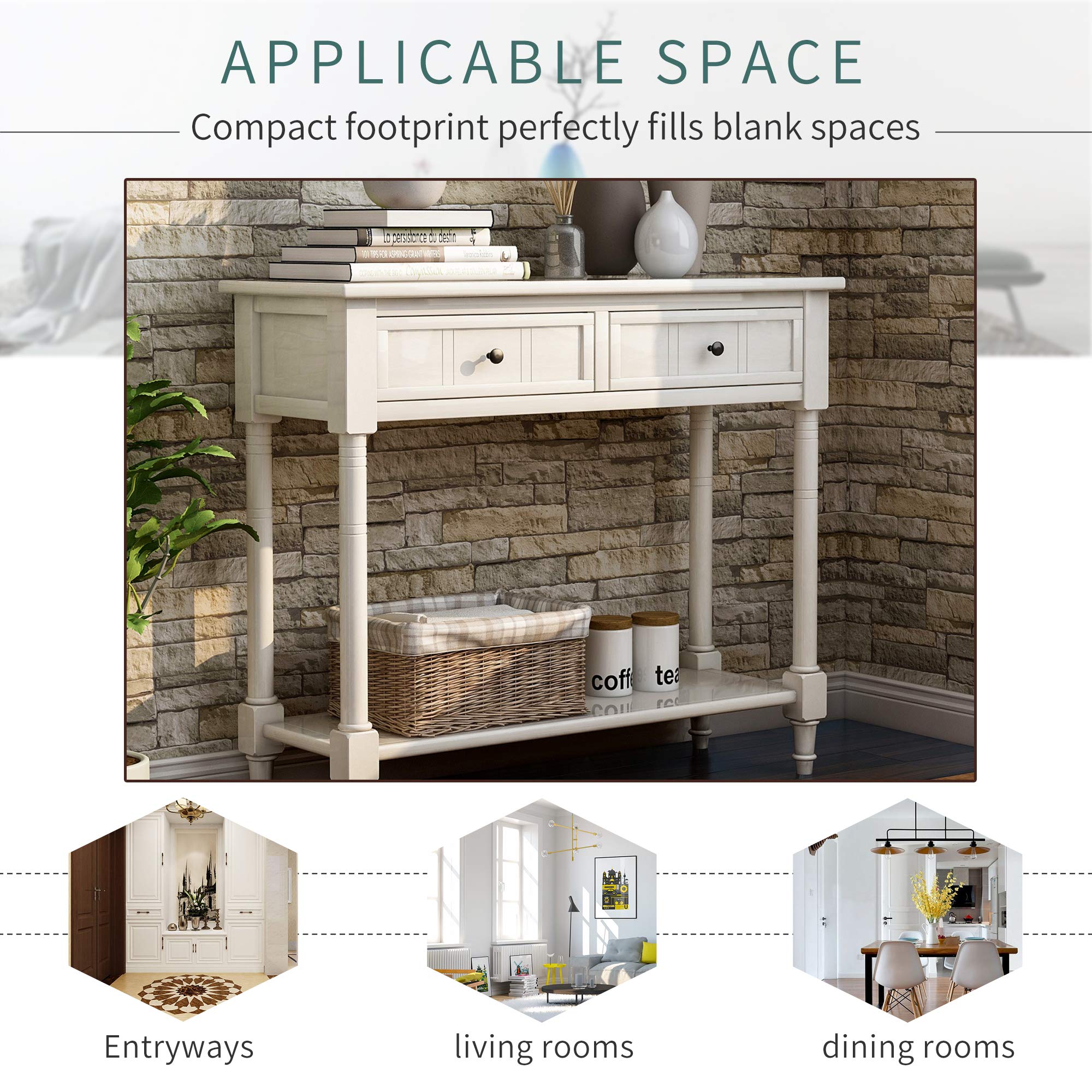 MERITLINE Wooden Entryway Console Table with 2 Drawers & Bottom Shelf - Sofa Table with Storage for Hallway, Living Room & Bedroom | Perfect for Organizing Keys, Decor & Essentials