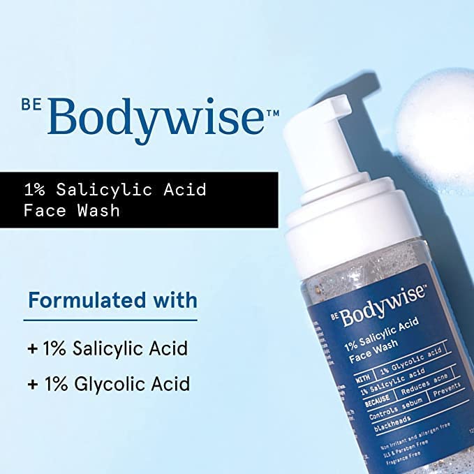 Be Bodywise 1% Salicylic Acid Body Wash 250ml & Oil Control Face Wash 120ml for Acne & Pimples + 24-Pack Acne Patches (3 Sizes) | Paraben & SLS Free | Gentle Exfoliating Skincare for Clear Skin | Perfect for Daily Shower & Breakout Treatment