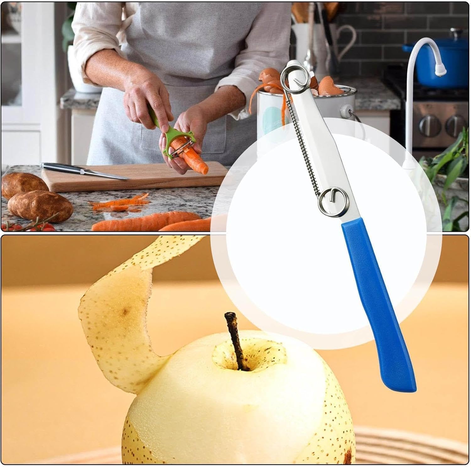 3-in-1 Adjustable Spring Multifunctional Kitchen Knife - Fruit Peeler, Vegetable Slicer & Paring Knife for Easy Peeling and Cutting | Perfect for Cucumbers, Apples & Meal Prep | Dishwasher Safe & Easy to Clean
