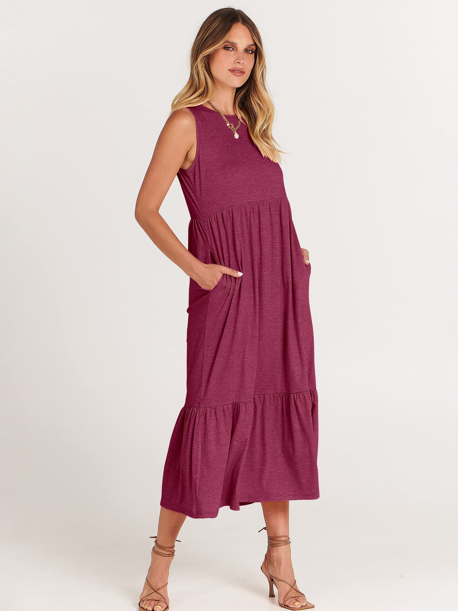 ANRABESS Women's Summer Sleeveless Crewneck Sundress - Flowy A-Line Tiered Maxi Beach Dress for Vacation, Casual Wear, and Outdoor Activities | Perfect for Beach Trips, Travel, and Summer Outings