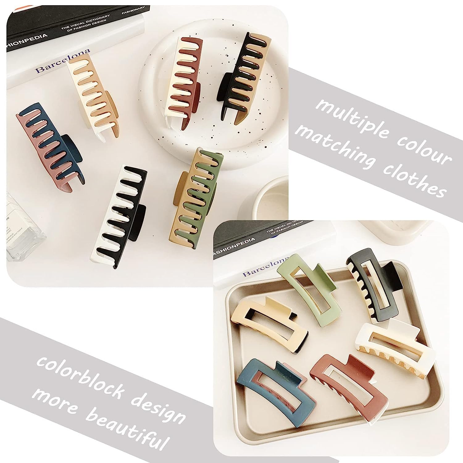 2PCS Matte Two-Tone Rectangle Hair Claw Clips - 4.3 Inch Large Hair Clips for Women & Girls - Strong Hold Hair Accessories for Thick Hair - Perfect for School, Work, and Everyday Styling