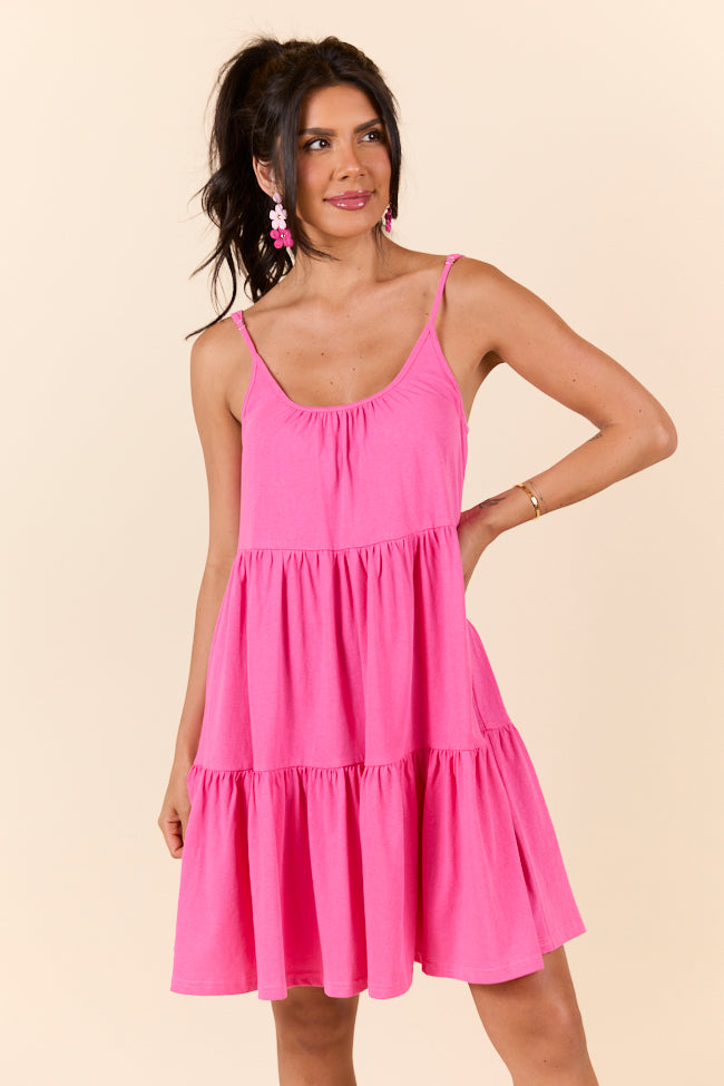 Pink Mini Tiered Knit Dress for Women - Summer Beach Party, Brunch & Vacation Outfit - Dockside Drinks Style