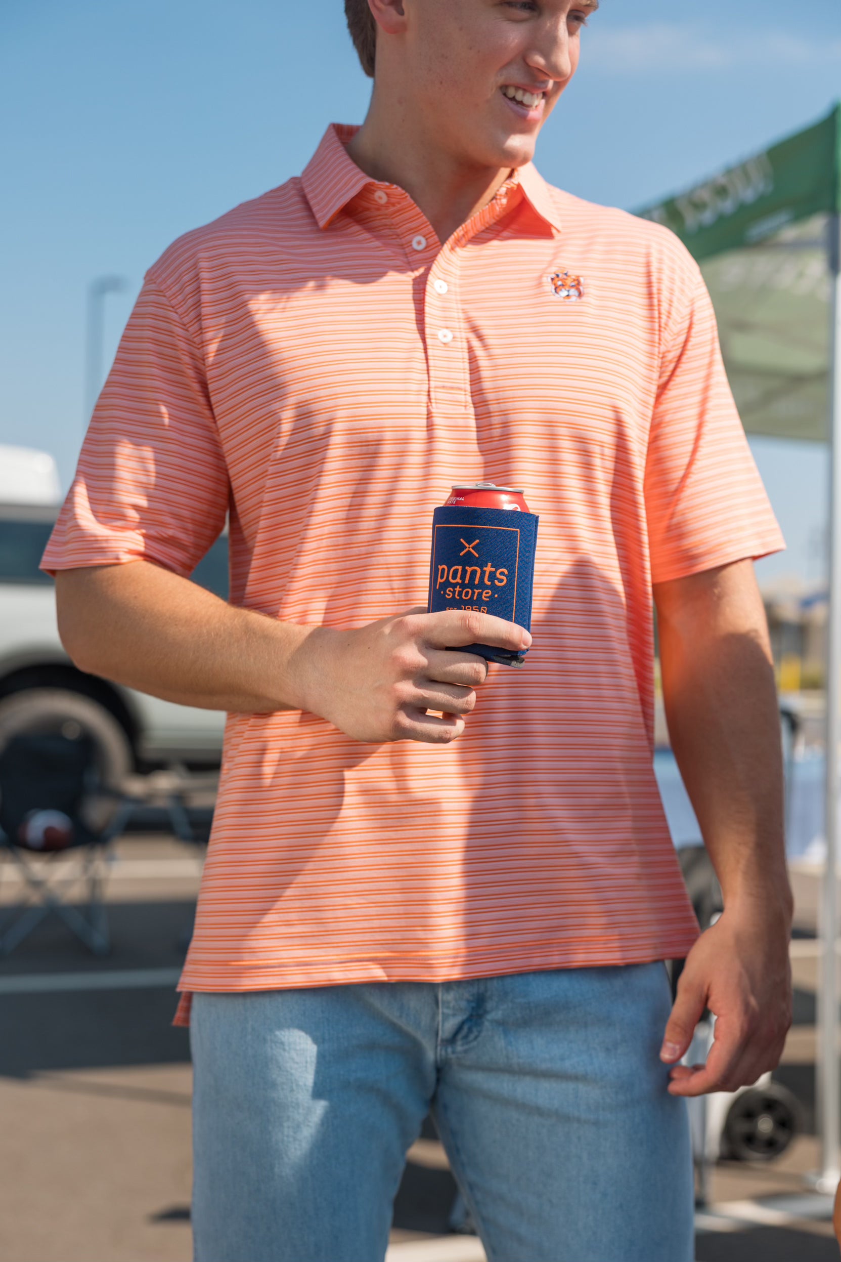 Gen Teal Campus Stripe Polo Shirt for Men - Classic Cotton Golf Shirt with Aubie Design - Perfect for Golf, Casual Wear & Campus Events