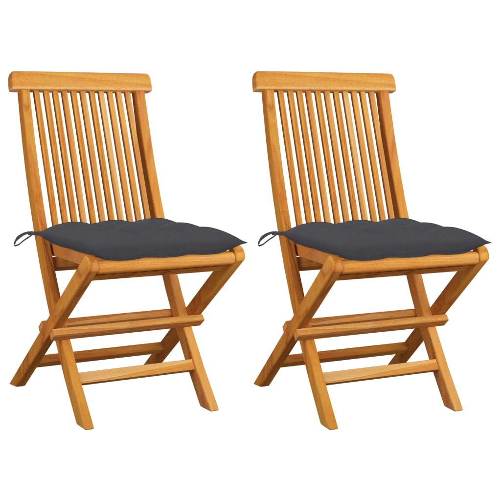 Premium Solid Teak Wood Chairs for Terrace, Patio, Garden & Balcony - Set of 2 with Anthracite Cushions | Durable Outdoor Furniture for Relaxing, Entertaining & Enhancing Your Outdoor Space