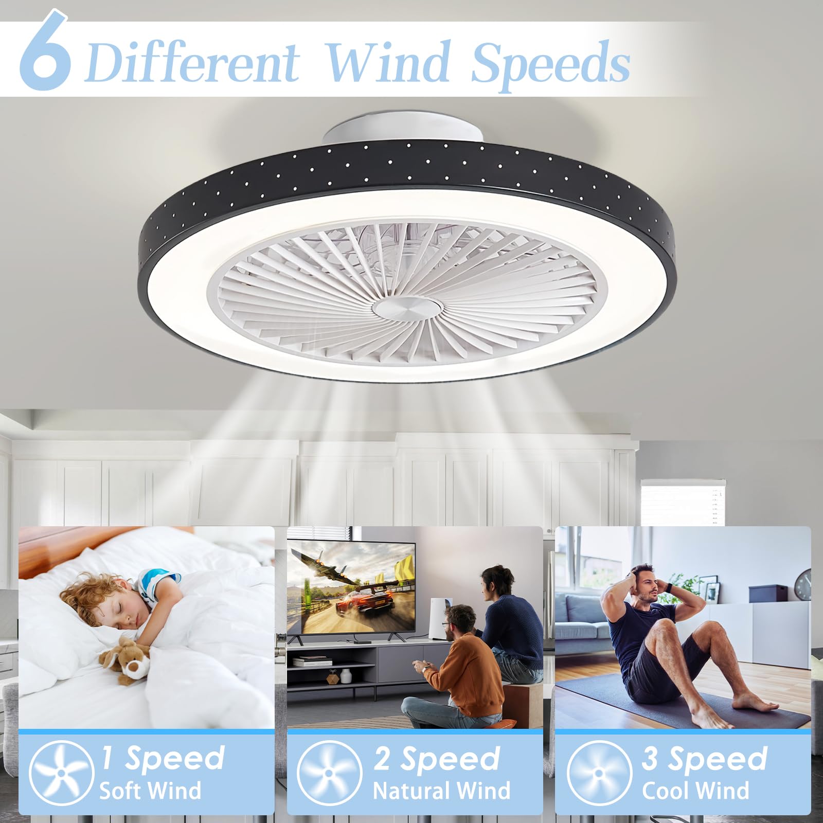 POWROL Bladeless Low Profile Ceiling Fan with Lights - 19