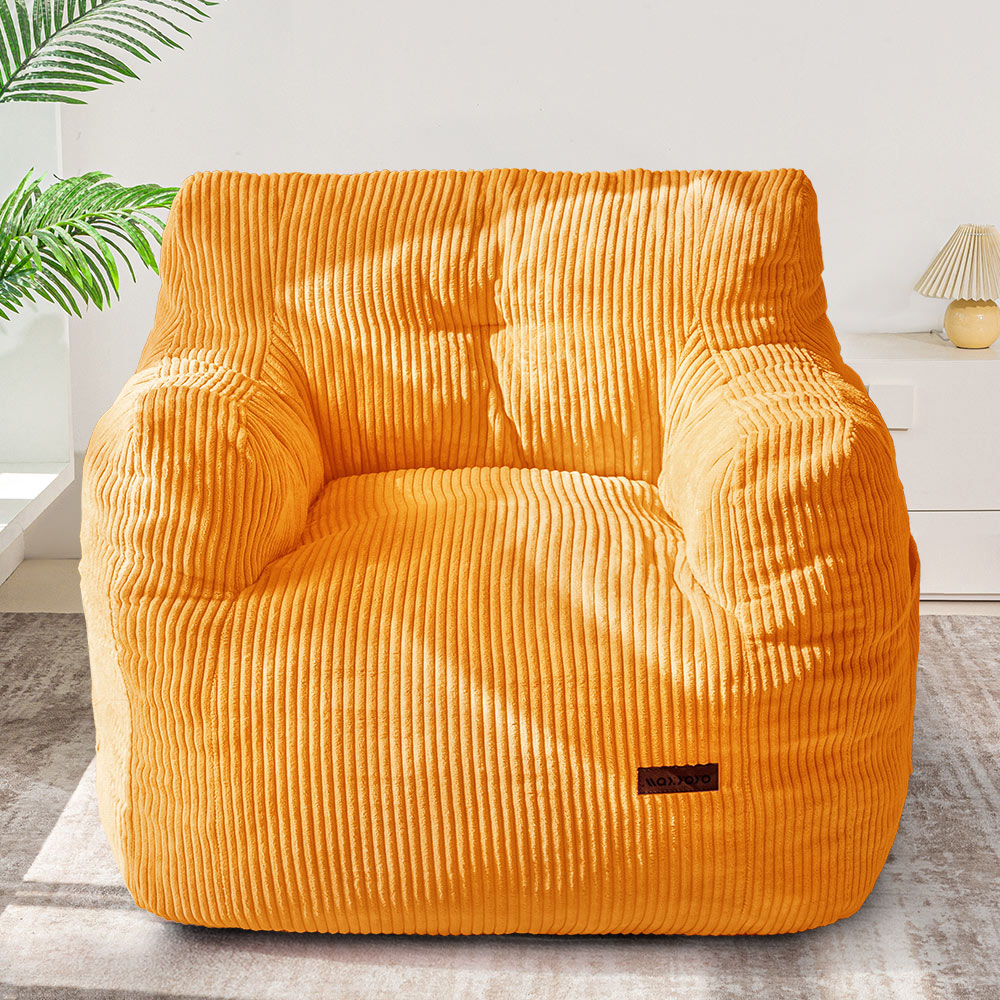 MAXYOYO Tufted Corduroy Bean Bag Chair with Filler - Comfortable Lazy Couch for Adults & Teens in Beige | Perfect for Living Room, Bedroom & Dorm Relaxation