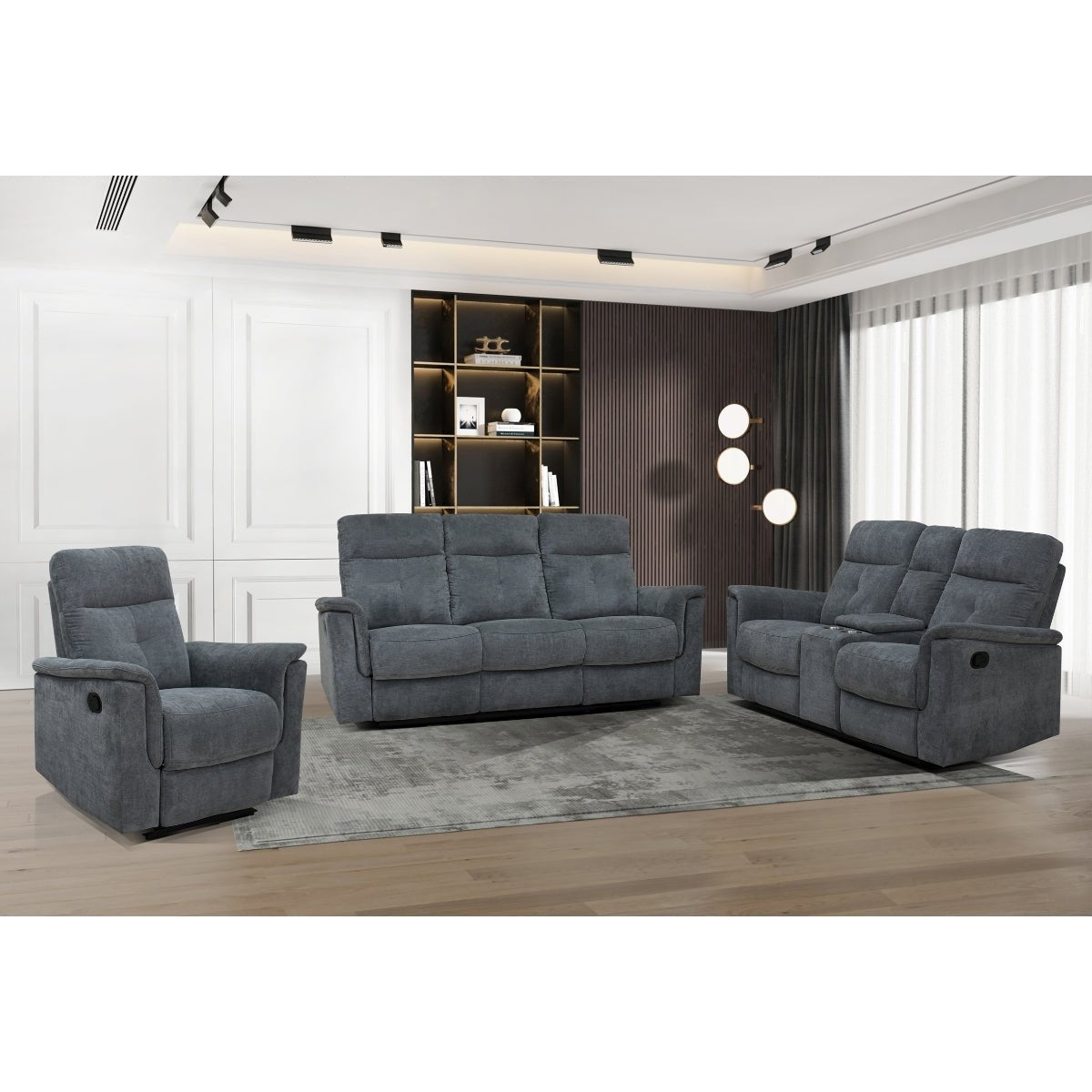 Ellesmere Reclining Sofa Set - 3-Piece Modern Recliner Living Room Furniture with Cup Holders & USB Ports | Perfect for Family Movie Nights & Home Theater Lounging