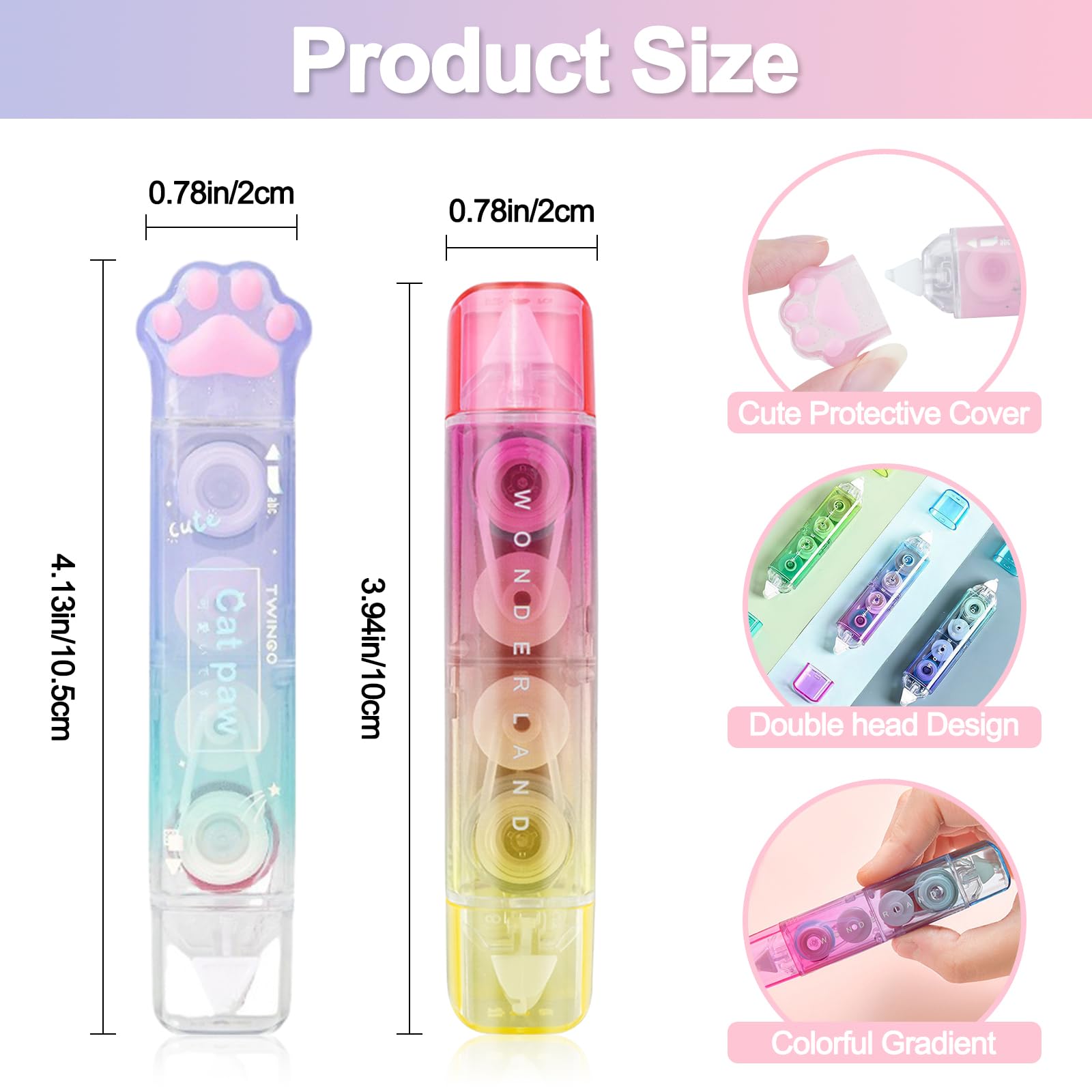 RETON 6-Pack White Correction Tape Set - 2-in-1 Correction Tape & Double-Sided Adhesive Roller with Cute Cat Paw Design - Perfect for School, Office, Scrapbooking & Craft Projects