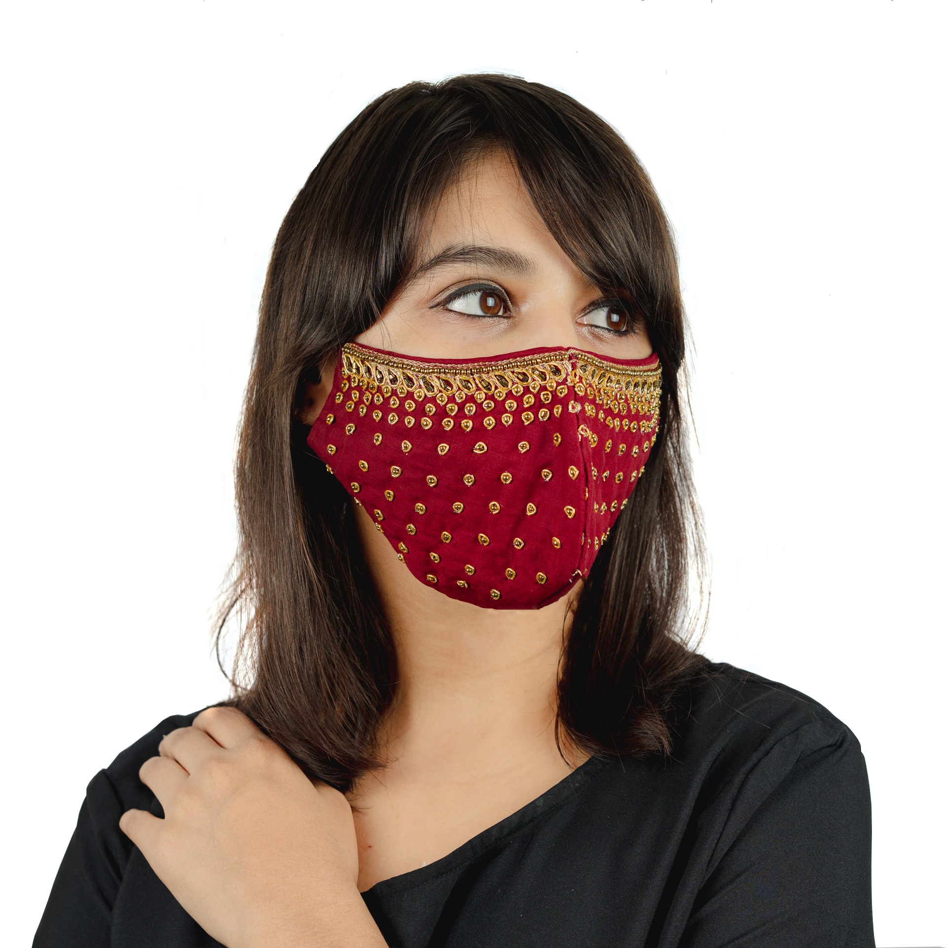 Red Cotton Face Mask with Embroidered Polka Dots - Breathable & Reusable - Perfect for Daily Wear, Travel & Outdoor Activities