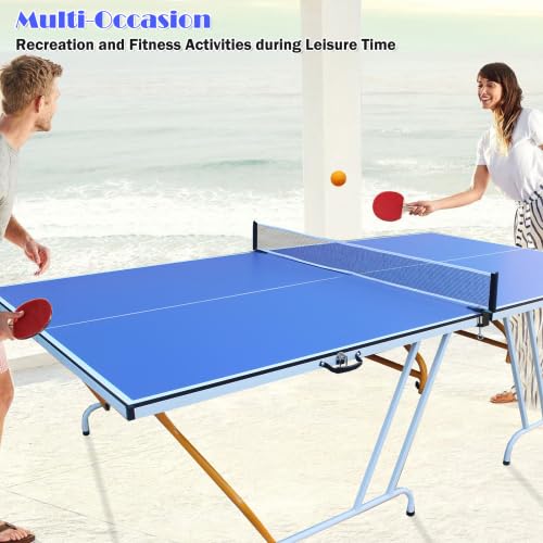 Premium Rakon 9×5 FT Foldable & Portable Ping Pong Table Set with 2 Paddles, 3 Balls & Net - Indoor/Outdoor Table Tennis for Home, Office, Backyard & Party Games (Blue)