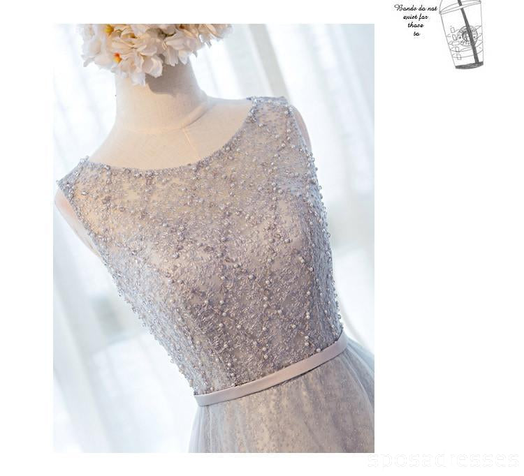 Elegant Gray Lace Beaded Soft Tulle Long Bridesmaid Dresses - BD018 | Perfect for Weddings, Formal Events & Special Occasions