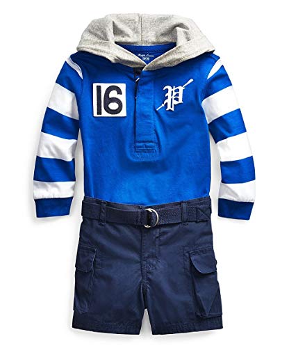 Ralph Lauren Baby Boys Hooded Rugby Shirt & Cargo Shorts Set (3 Months) - Soft Cotton Outfit for Infant Boys, Casual Playwear & Photo Outfits, Perfect for Daily Wear, Family Gatherings and Special Occasions