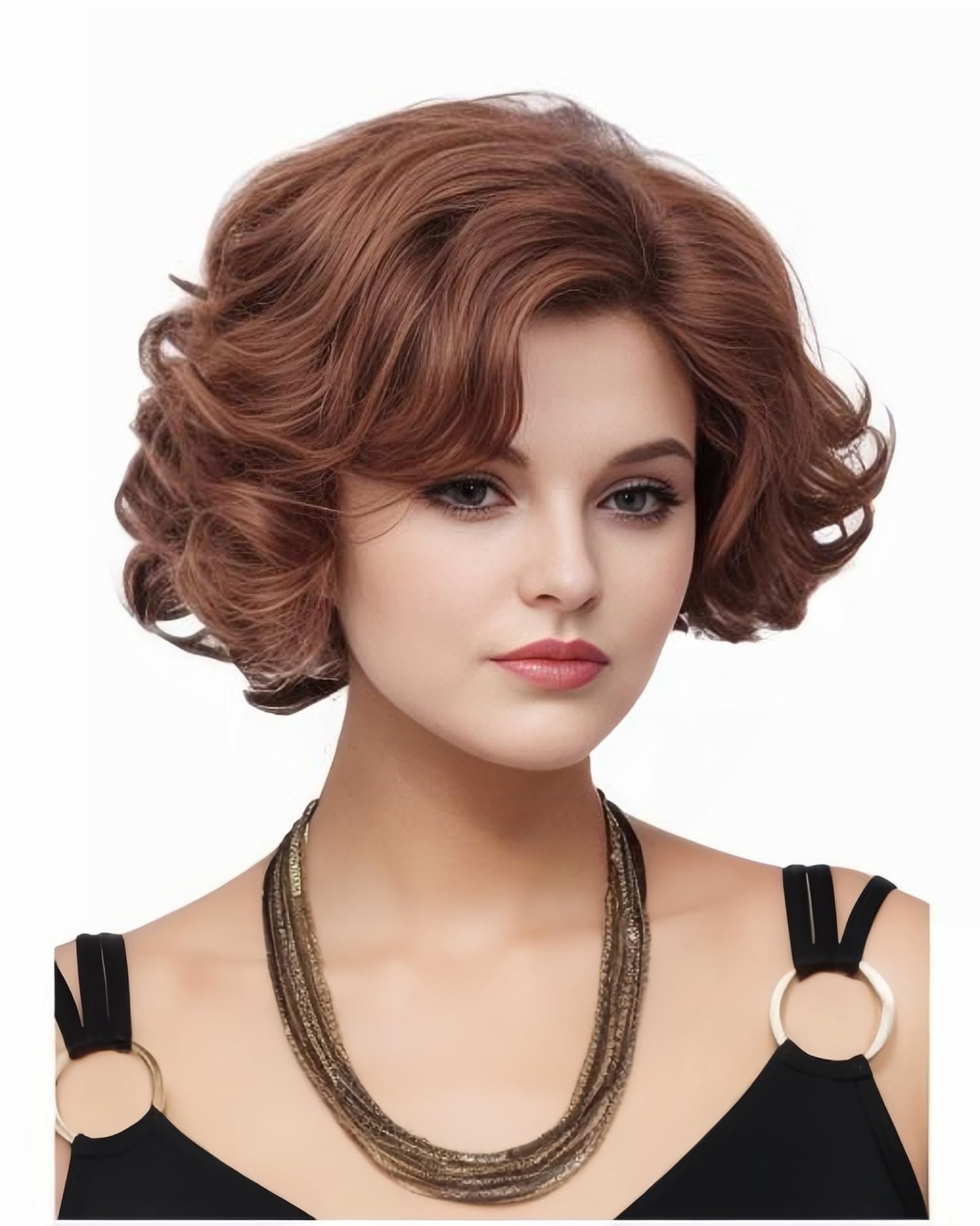 Rugelyss Ginger Short Wavy Synthetic Wig with Bangs - Auburn Curly Hair Wig for Women | Perfect for Cosplay, Halloween Costumes & Everyday Fashion