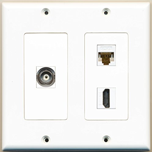 RiteAV 2 Gang Wall Plate with 1 HDMI Port, 1 BNC Port & 1 Cat6 Ethernet Port - White | Home Theater & Office AV Installation Solution