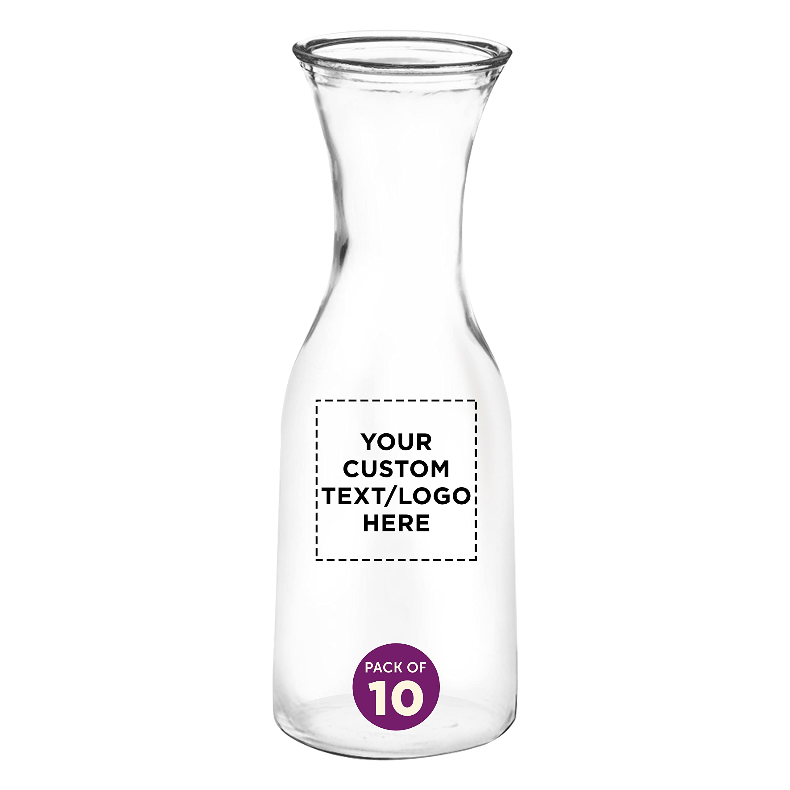 34 oz Custom Clear Glass Water Carafes Set of 10 - Personalized Bulk Pack for Juices, Smoothies, Milk & Wine Decanter - Perfect for Restaurants, Weddings, Catering & Home Entertaining