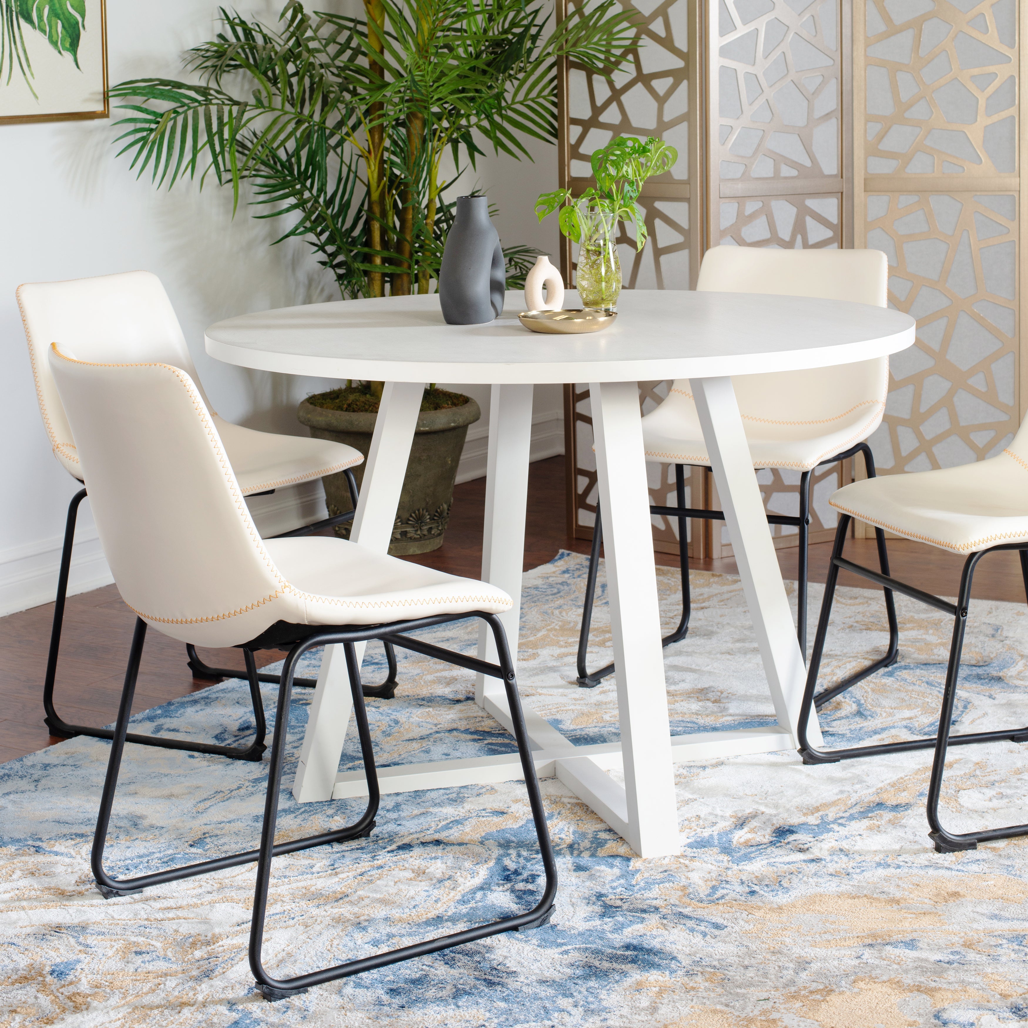 Roundhill Furniture Varna 5-Piece Round Dining Set with Trestle Table & 4 Stylish Chairs - Perfect for Small Spaces, Breakfast Nooks & Cozy Family Meals