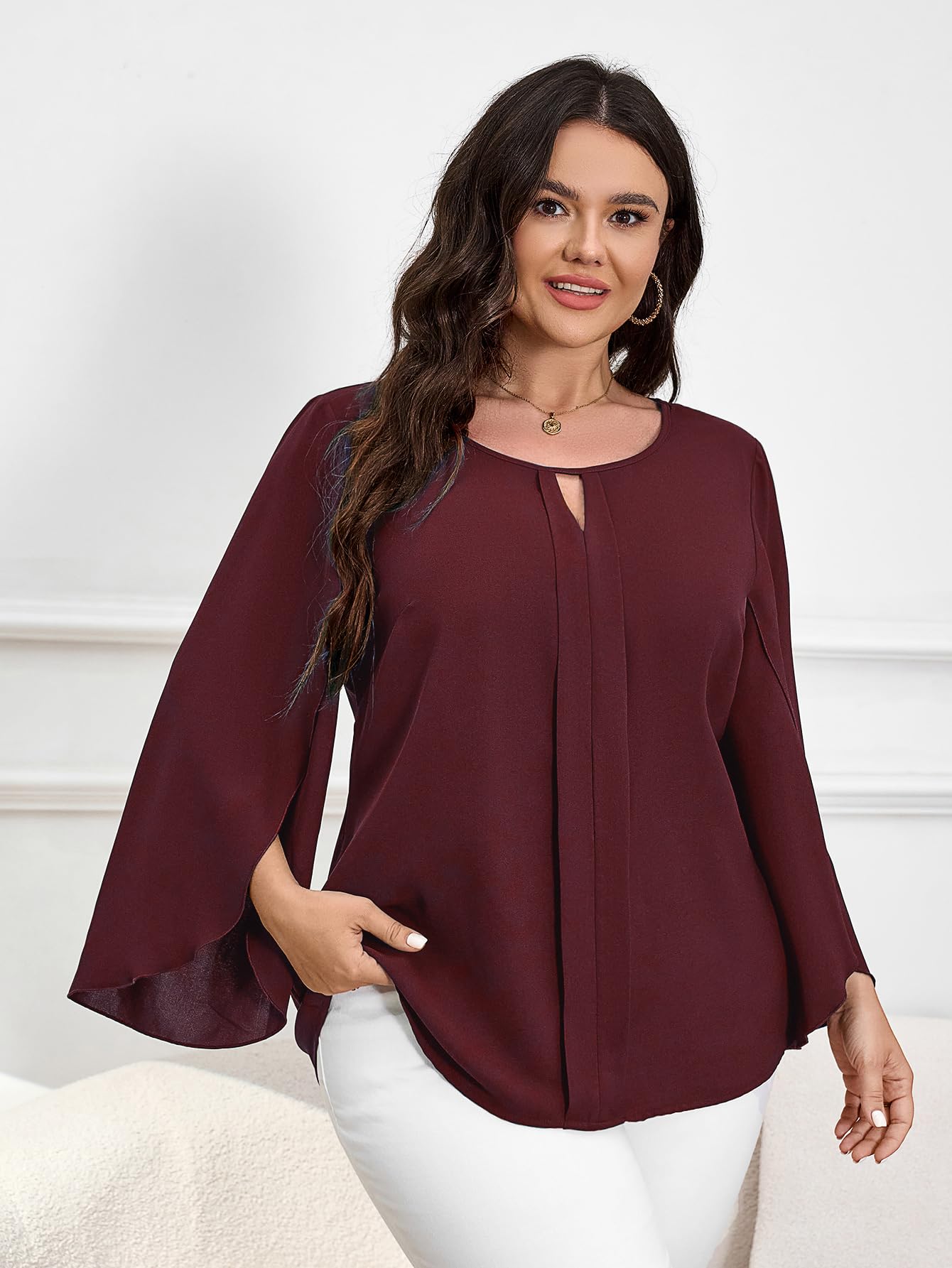 SCOMCHIC Women's Plus Size Long Sleeve Scoop Neck Tunic Blouse - Dressy Casual Work Top for Office & Everyday Wear (Sizes XL-4XL) | Flattering Fit for Curvy Women | Perfect for Business, Dates & Special Occasions