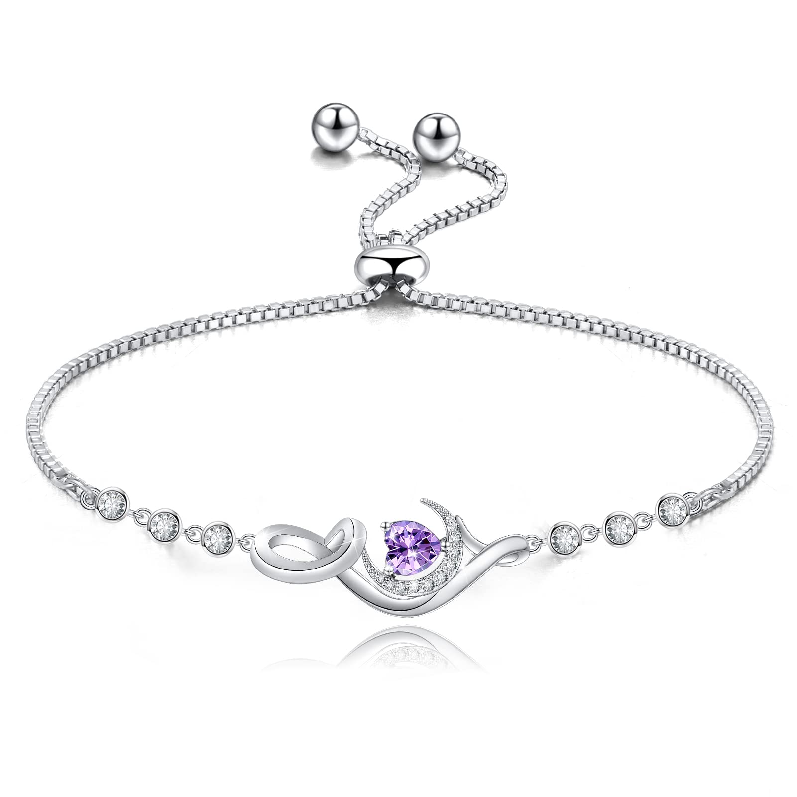 S925 Sterling Silver Birthstone Charm Bracelet for Women - Personalized Distance Bracelet for Mom, Daughter, Wife - Perfect Mother's Day, Birthday, Valentine's Day & Anniversary Jewelry Gift - Ideal for Long-Distance Relationships, Special Occasions & Everyday Wear