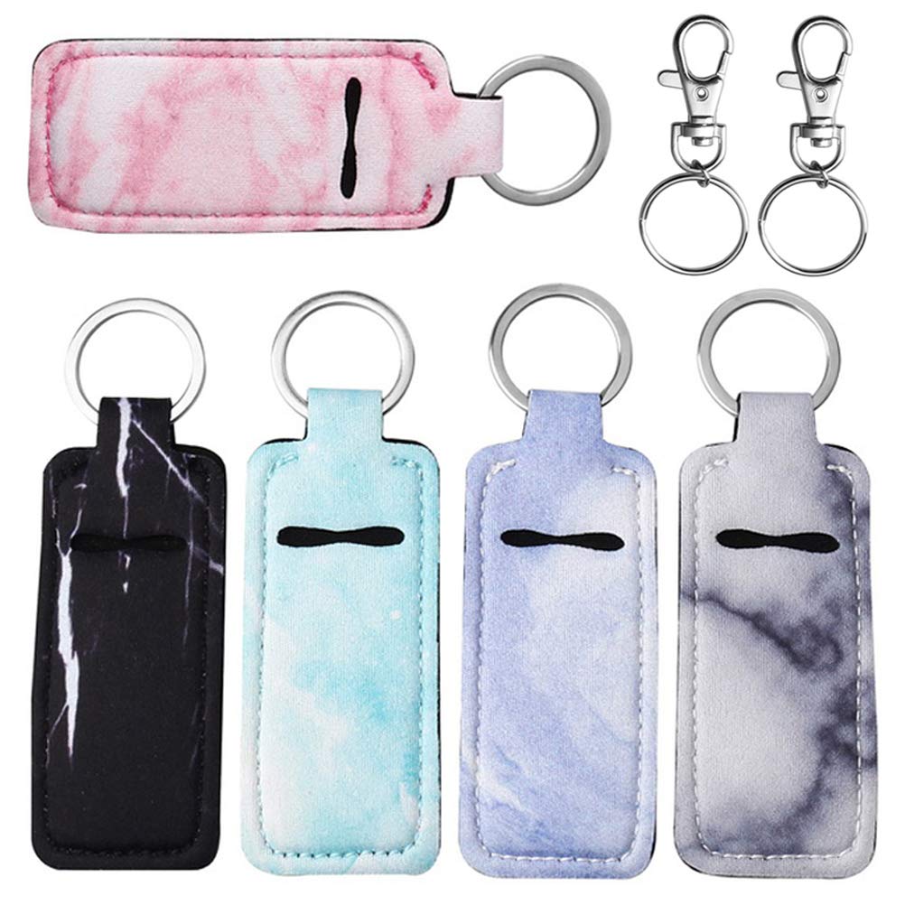 5 Pcs Lip Balm Holder Keychain for Women - Cute Chapstick Keychain Holder, Stocking Stuffers Gift for Her - Perfect for Purses, Backpacks & Keyrings (Lipstick, EOS, Burt's Bees)