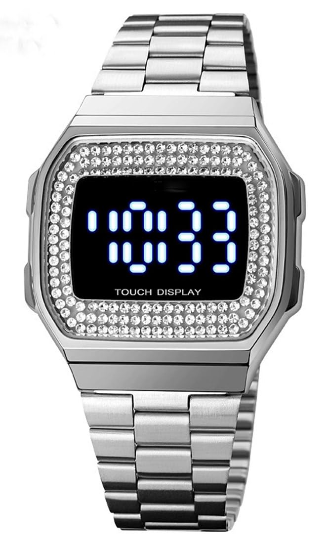 Luxury Unisex Digital Watch - Stainless Steel Band, Multifunction Square Electronic Watch with Crystal for Men & Women - Perfect for Sports, Work & Everyday Wear