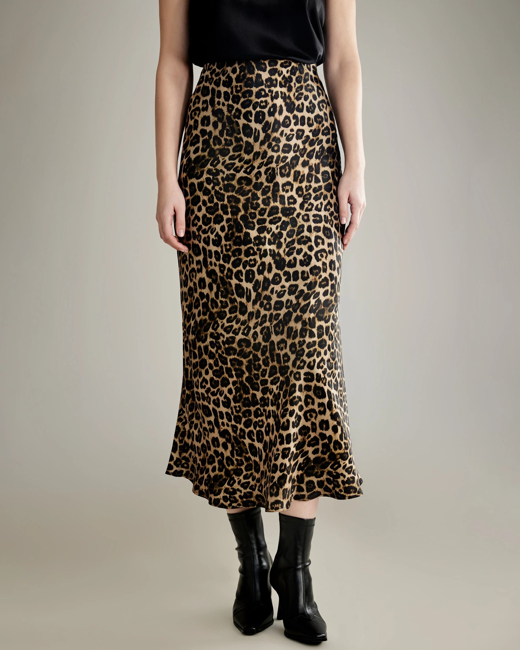 Elegant Leopard Print Maxi Silk Skirt for Women - Flowy Long Skirt with Side Slit - Perfect for Evening Parties, Date Nights & Special Occasions
