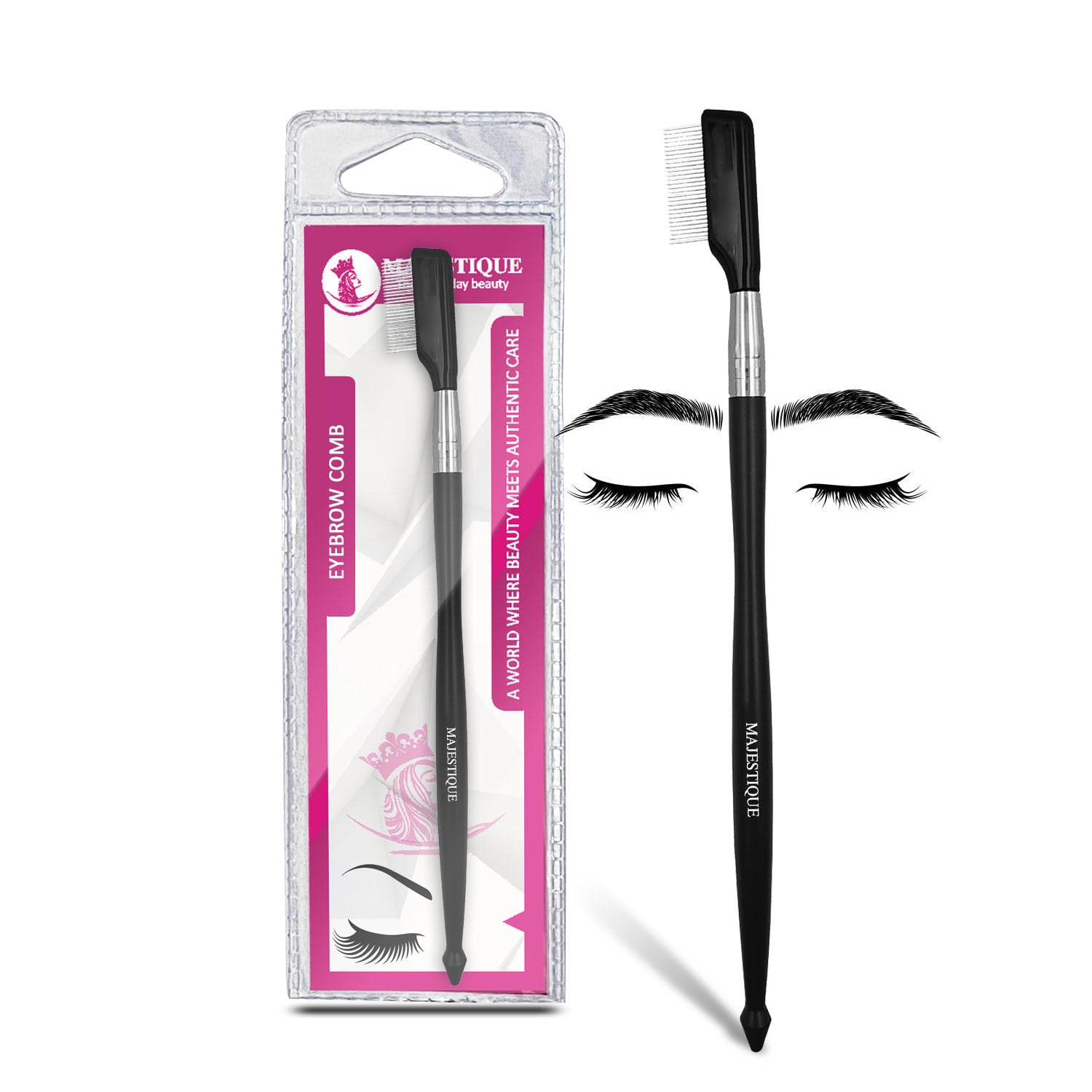 Majestique Eyebrow & Eyelash Comb - Professional Mascara Separator for Lift & Curl - Beauty Cosmetic Tool (FC37) - Perfect for Lash Extensions, Salon Use & Home Makeup