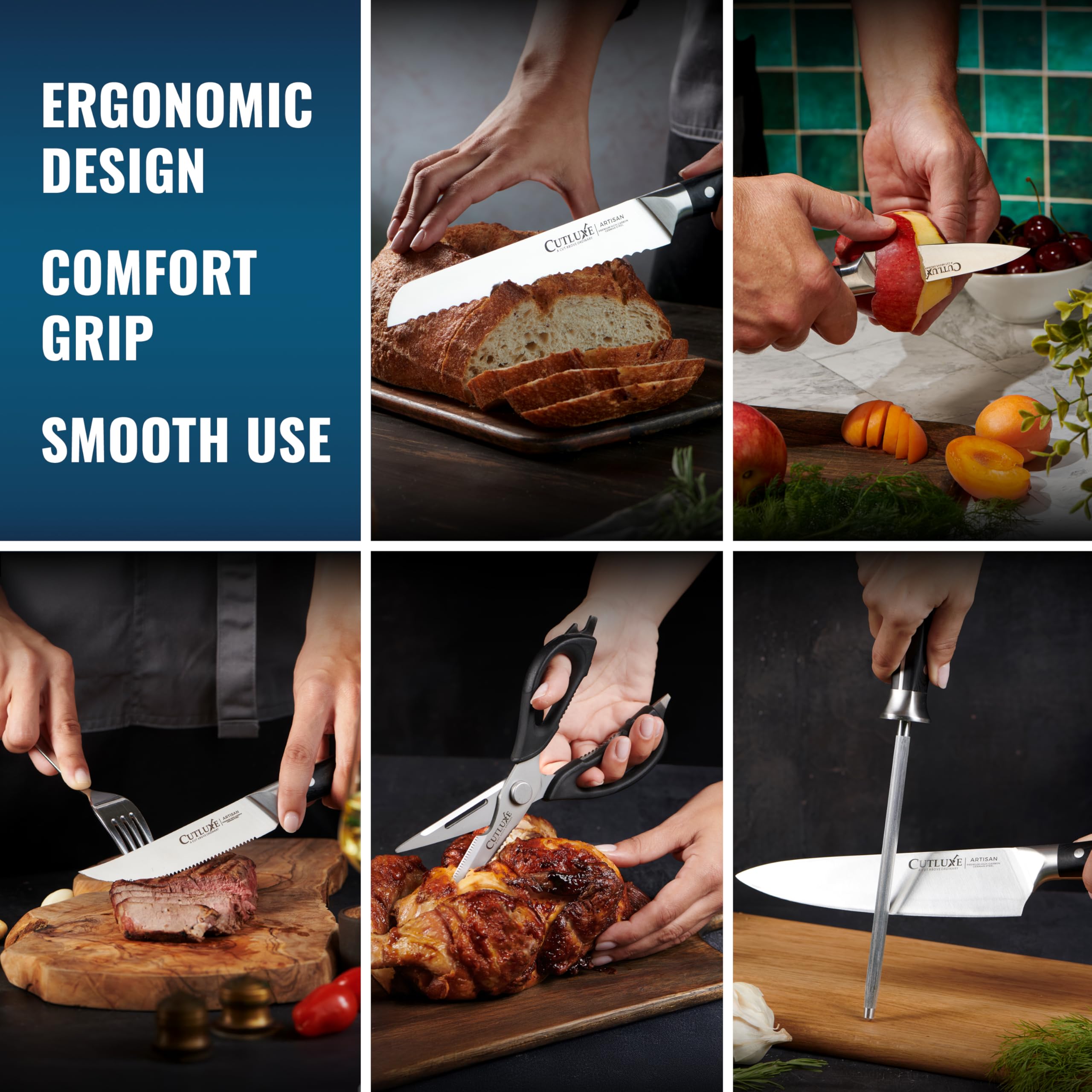 Cutluxe 15-Piece Professional Chef Knife Set with Walnut Wood Block - Ultra Sharp High Carbon German Stainless Steel Knives, Full Tang Kitchen Knife Set - Perfect for Home Chefs & Culinary Enthusiasts
