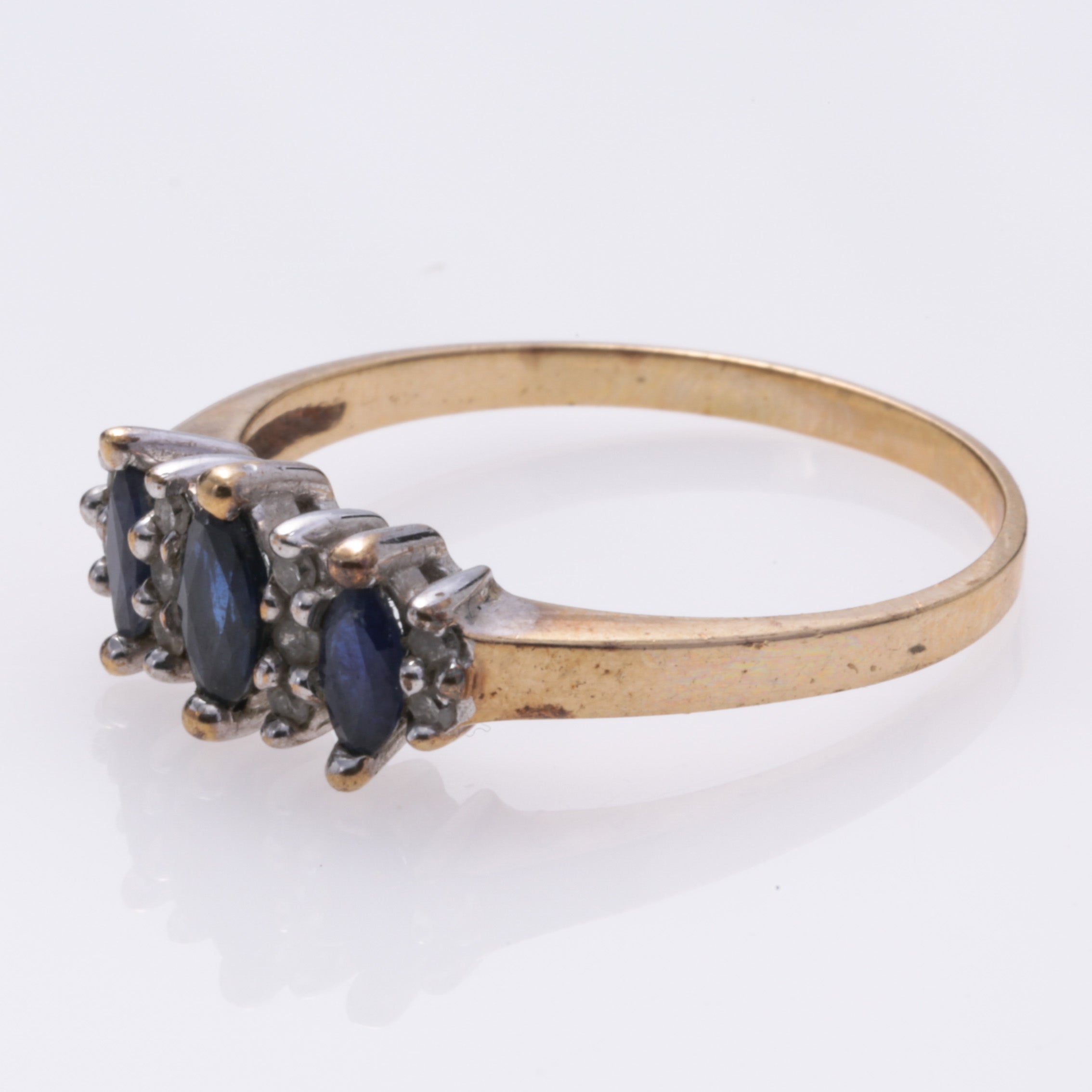 10K Yellow Gold Sapphire and Diamond Ring - 0.56ctw Sapphire & 0.10ctw Diamond - Size 9 | Elegant Engagement, Anniversary Gift for Her