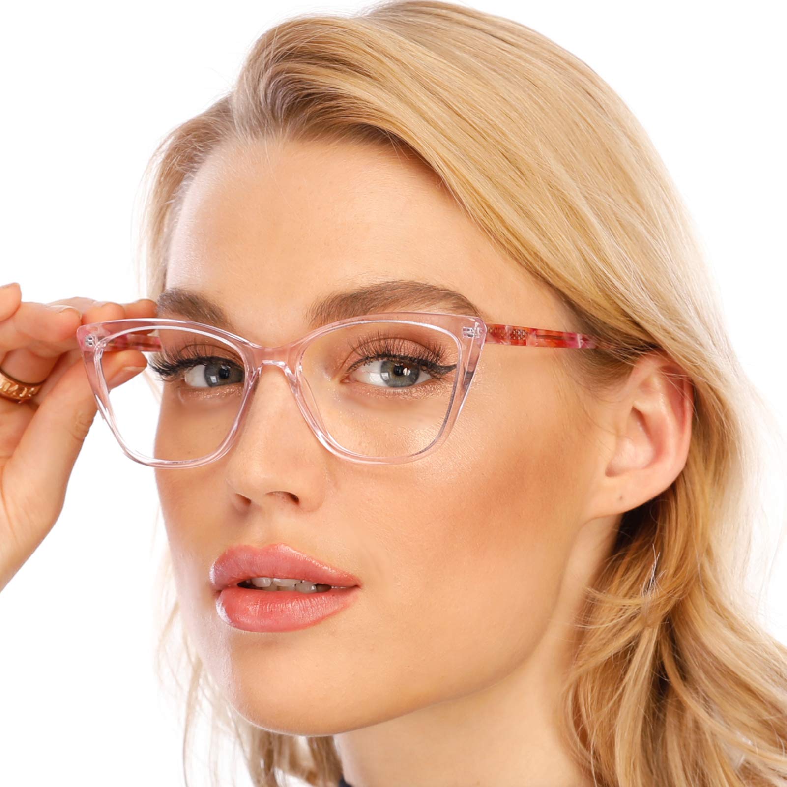 Stylish Cat Eye Computer Reading Glasses for Women - Oversized Blue Light Blocking Eyeglasses with Anti-UV400 Protection (1.5 Magnification, Pink) - Perfect for Office Work, Screen Time & Digital Eye Strain Relief