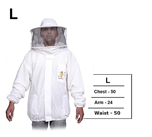 3-Layer Mesh Ventilated Beekeeping Jacket with Round Hood - Ultra Breathable Beekeeper Suit for Hot Weather Beekeeping & Honey Harvesting (Size L)