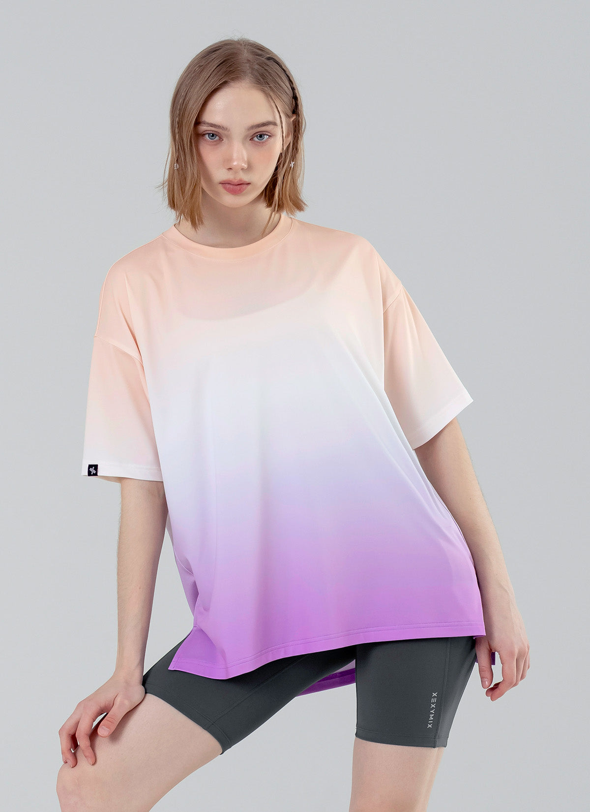 Ice Feather Gradient Oversized Short Sleeve T-Shirt for Women - Trendy Loose Fit Casual Top for Summer, Streetwear, and Layering