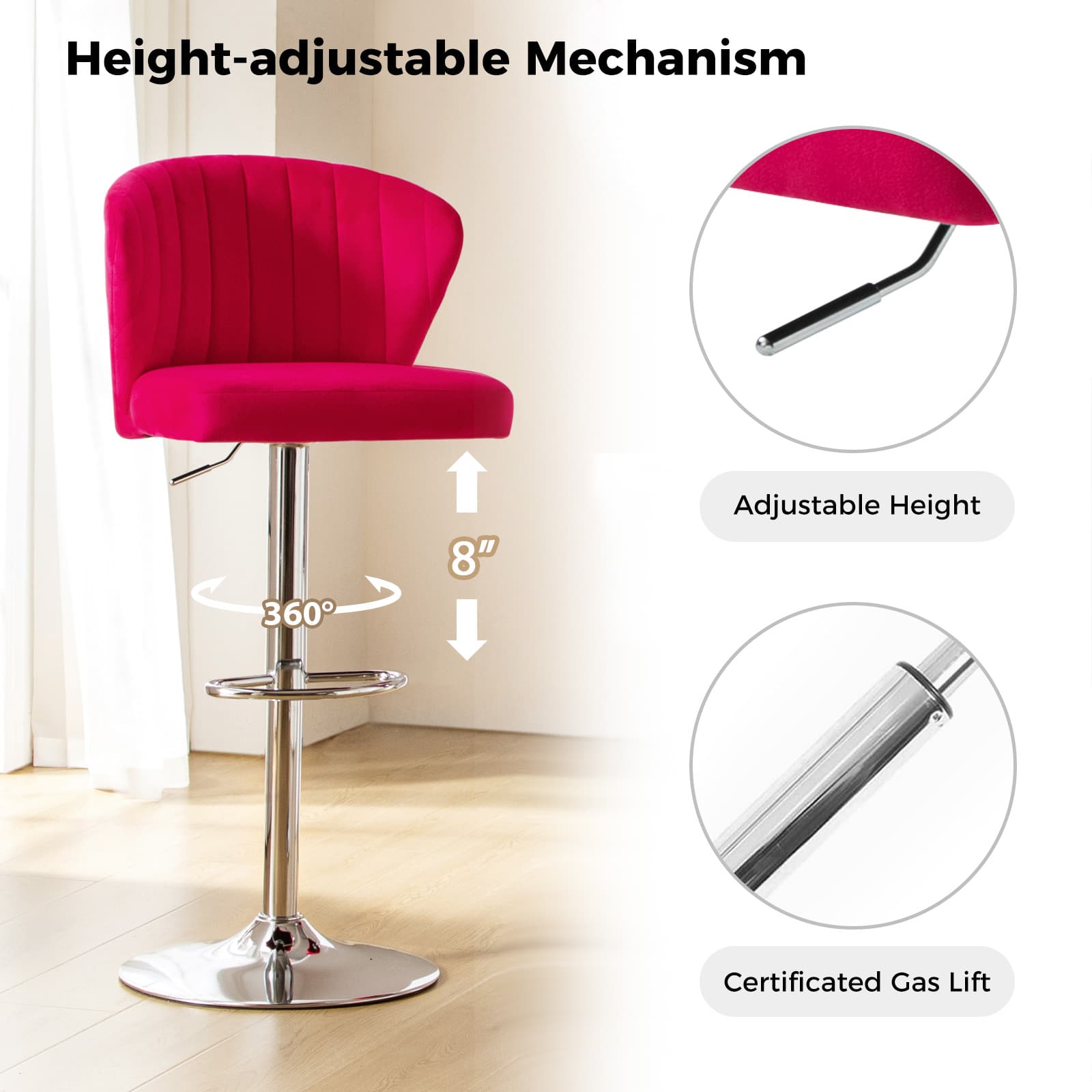 Geoff Modern Adjustable Swivel Bar Stool - Height Adjustable Kitchen Island Stool with 360° Rotation for Home, Office & Cafe Use